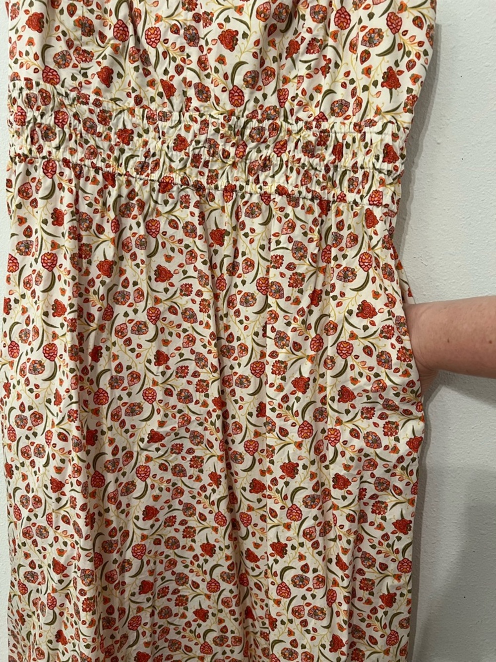 Old Navy Cream Midi Sundress with Red Floral Print Spaghetti Strap size Large - Picture 6 of 9